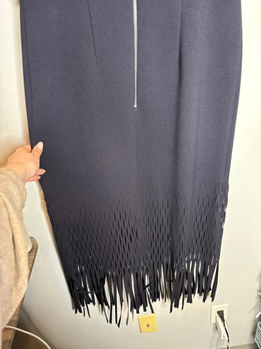 Dion Lee Strapless Laser Cut Fringe Dress Size 10 Navy
